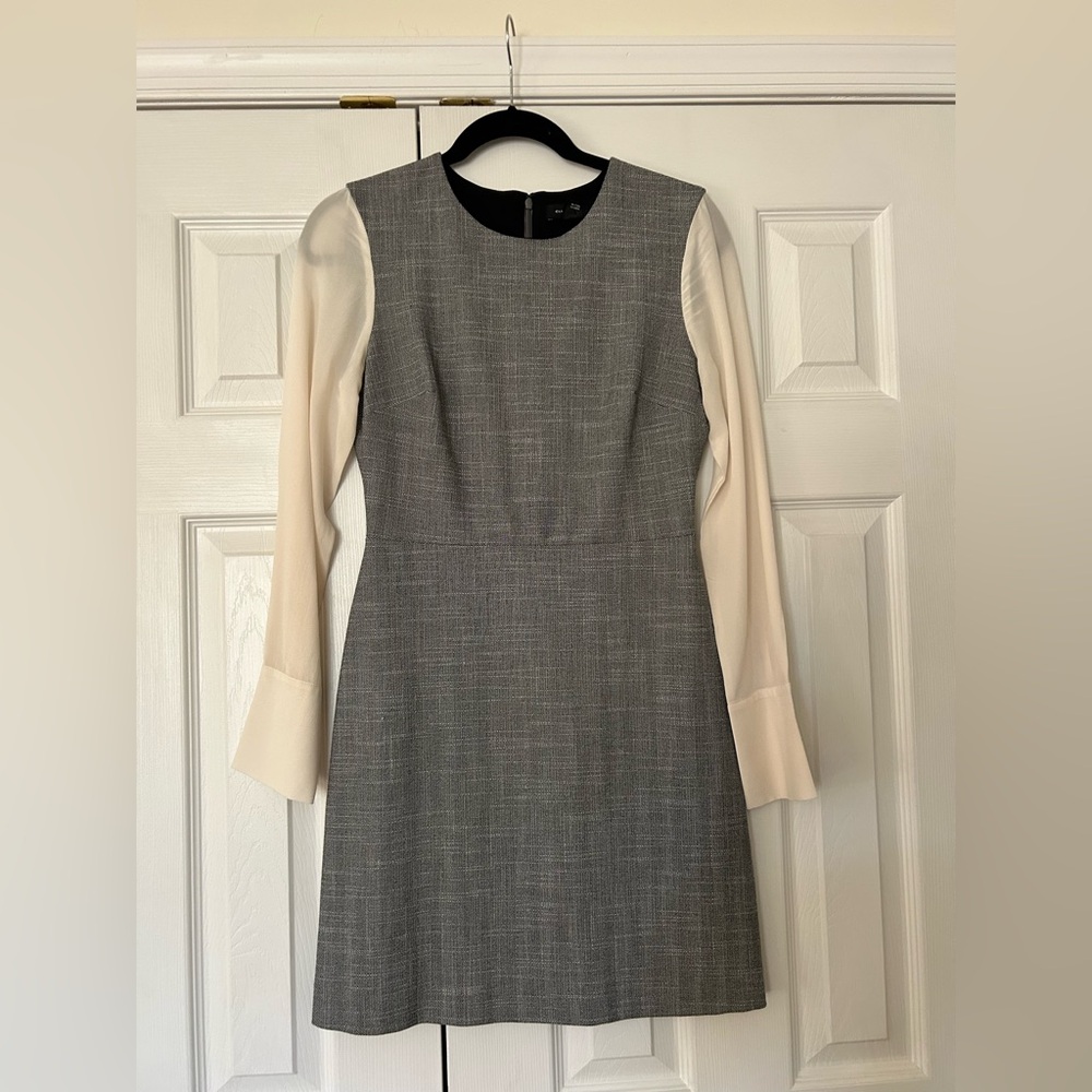 Club Monaco Tweed Mini Dress with Cream Sheer Long Sleeves